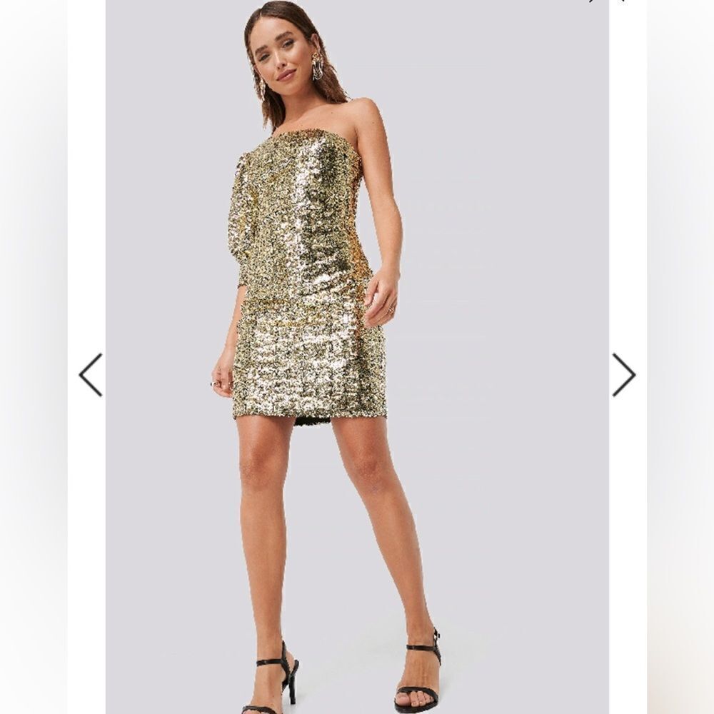 NA-KD One Shoulder Puff Sleeve Sequin Dress